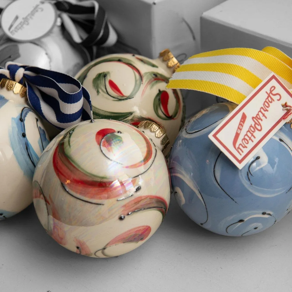 Hand Painted Pottery Ornaments Set 6 US Open PGA Golf Collectible